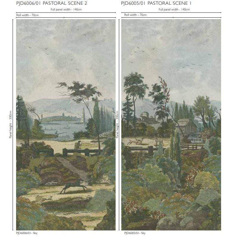 John Derian Pastoral Scene 1 & 2 Wallpaper - Gaudion Furniture
