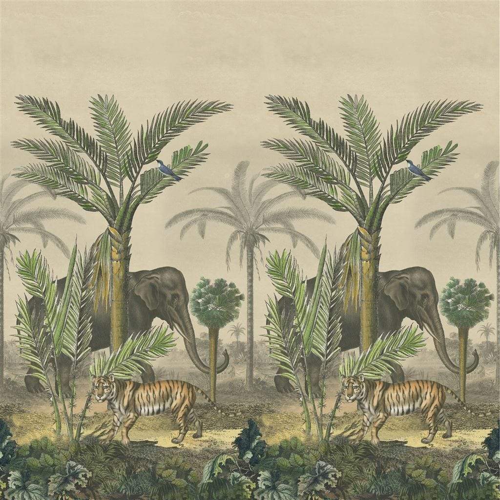 John Derian Wallpaper John Derian Palm Trail Scene 1 Sepia