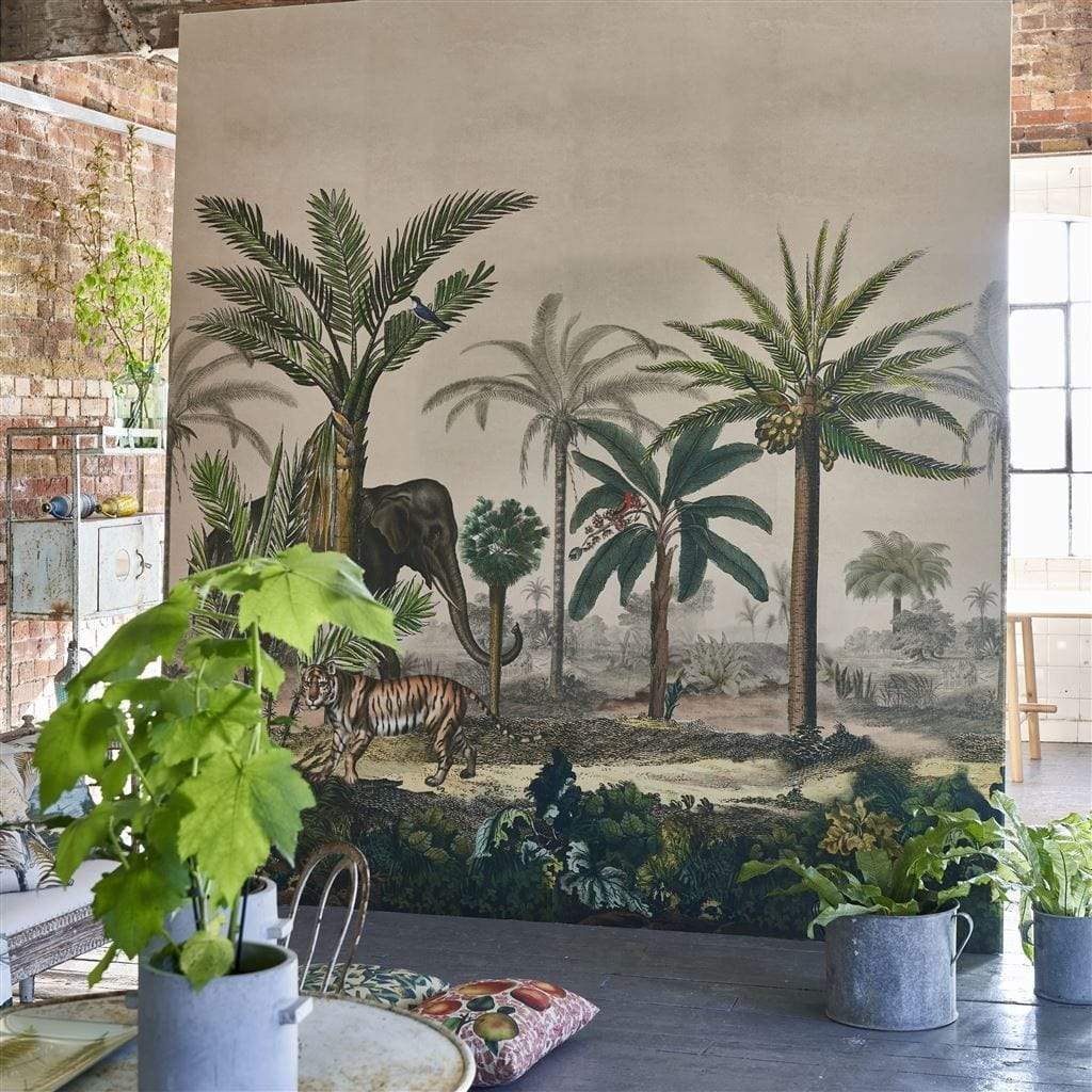 John Derian Wallpaper John Derian Palm Trail Scene 1 Sepia