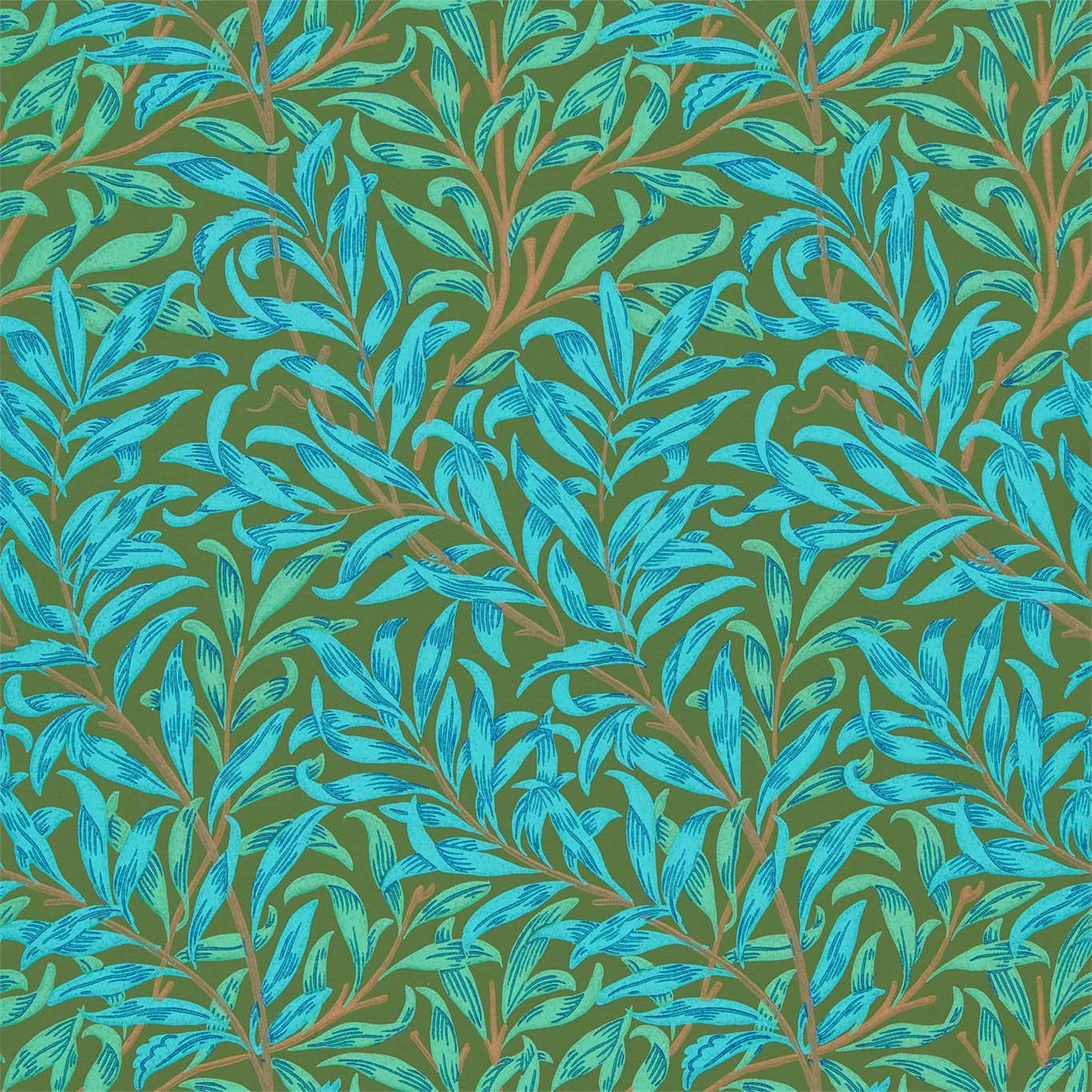 Morris & Co Olive/Turquoise Willow Bough Wallpaper Roll Morris & Co Willow Bough Wallpaper 3 Colours