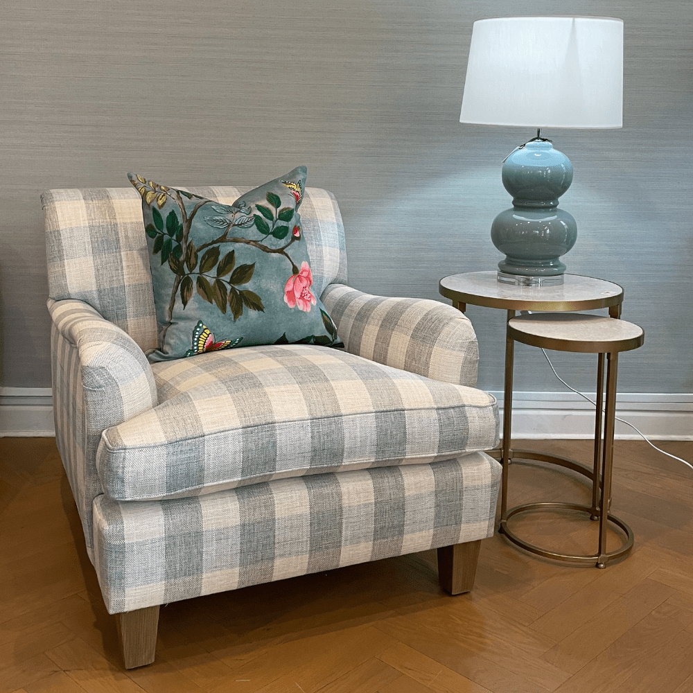 Ralph Armchair Duck Egg Check - Gaudion Furniture
