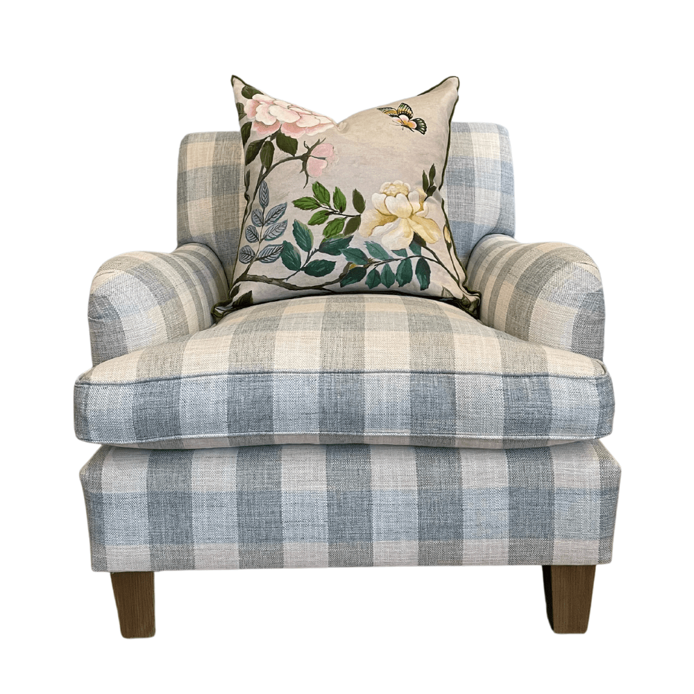 Ralph Armchair Duck Egg Check - Gaudion Furniture