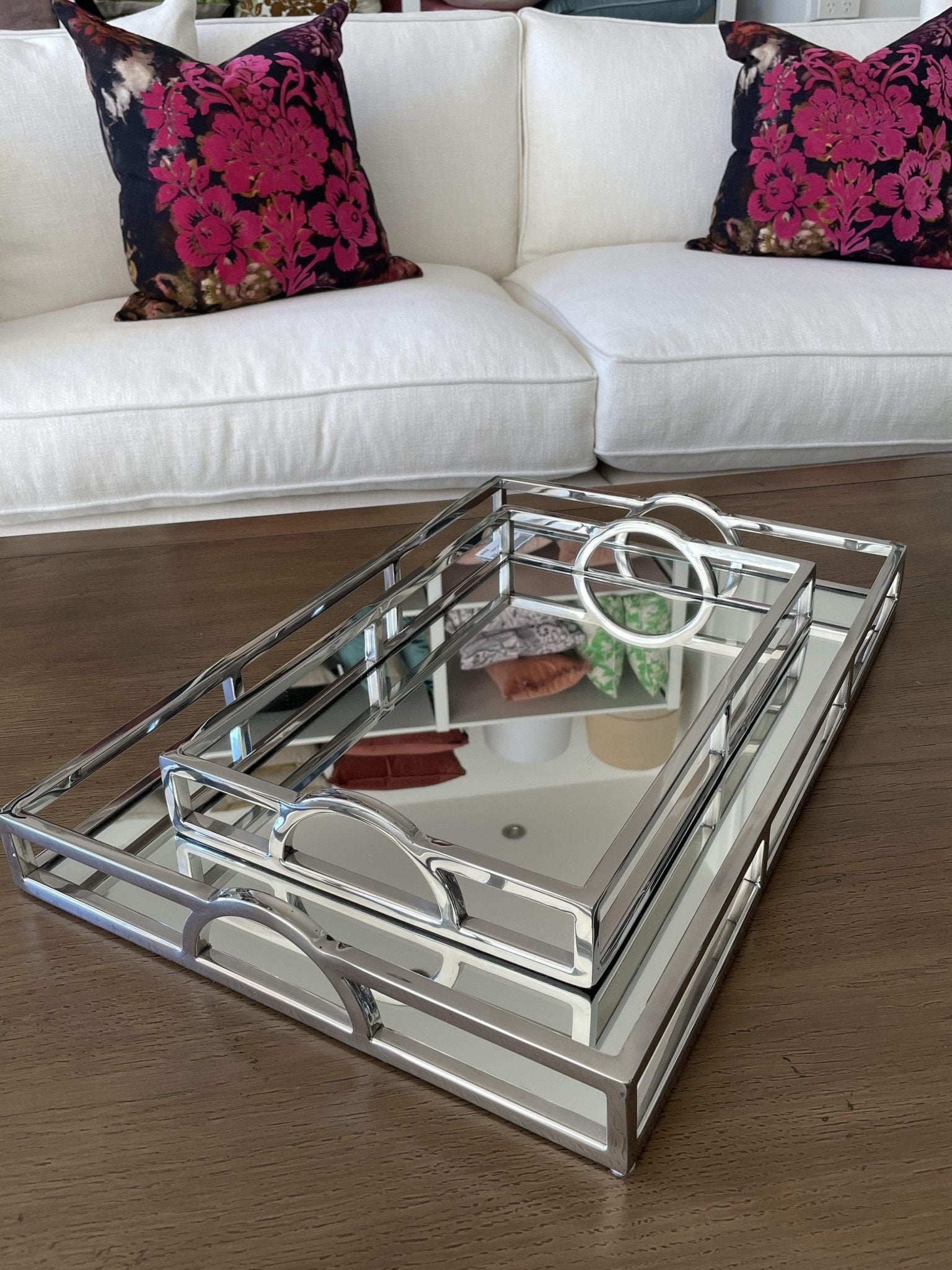 Tray Mirror Silver Rectangle Large & Medium - Gaudion Furniture
